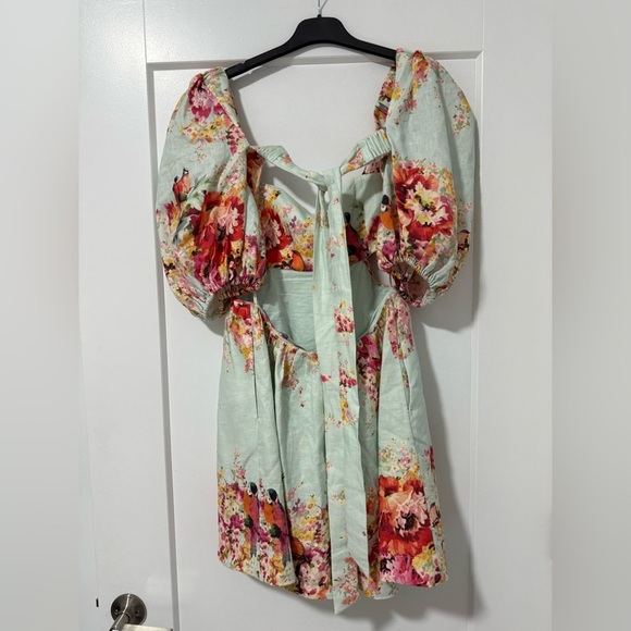 Zimmermann The Mae Cut-Out Floral Linen Mini Dress Size 1 - Picture 12 of 15